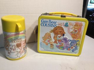 Vintage CARE BEAR COUSINS Metal Lunch Box,  Thermos Tag And Paper 3
