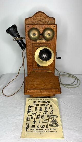 Kellogg Vintage Phone Oak Wood Wall Telephone Hand Crank Bell Renaissance Rotary
