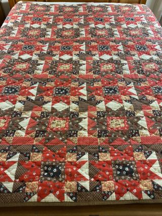 Wow Vintage Ohio Star Cheater Quilt Made In Usa 85 " X 80 "