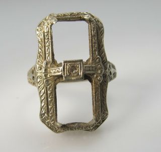 Vintage 14k White Gold Filigree Semi Mount Setting Diamond 2 Stone Antique