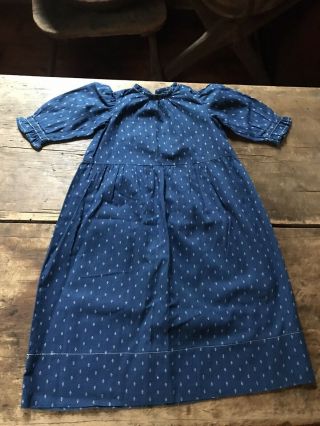 Early Antique Blue Calico Handmade Little Girls Dress A,  Textile Aafa