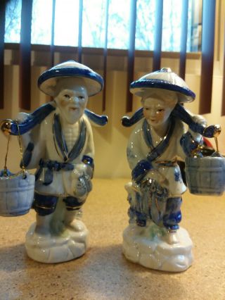 Blue & White Porcelain Japanese Fisherman & Clam Digging Wife