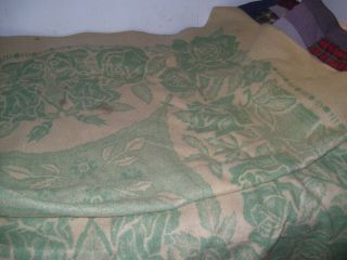 Vintage Wool Blanket Green Cream Golden Dawn Cabin Cottage 71x78 " Floral