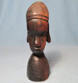Vintage Hand Carved Wood FEMALE BUST Tribal Sculpture Statue 2