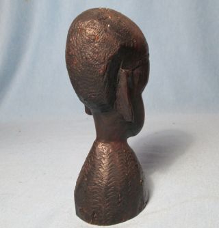 Vintage Hand Carved Wood FEMALE BUST Tribal Sculpture Statue 3