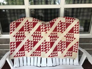 Aafa Early Primitive Prairie Farmhouse Rope Bed Red White Quilt