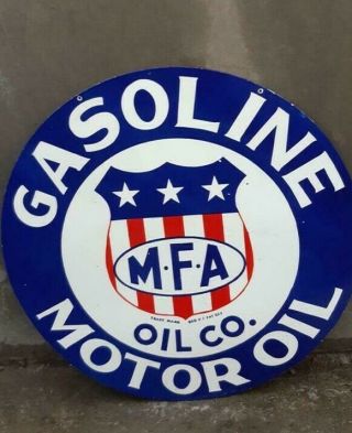Mfa Gasoline Motor Oil Porcelain Enamel Sign 42 Inches Double Sided Sign