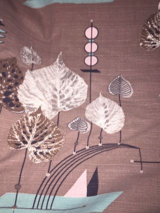 Vintage Mocha Brown,  Pink And Aqua Barkcloth Leaves And Atomic Pattern 3