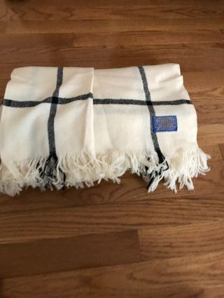 Vintage Pendleton Wool Black & Ivory Plaid Throw Blanket 72 X 54 Lap Blanket