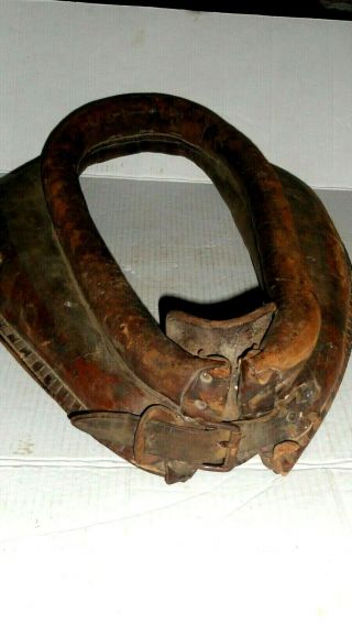 Antique Primitive Farm Ox Horse Harness Yoke Wood Leather Collar