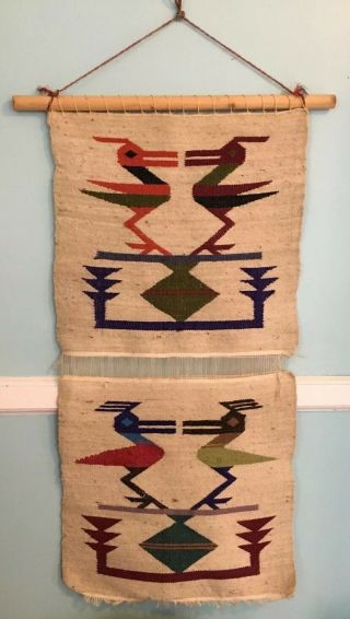 Vintage Hand Woven Wool Southwest Style Wall Hanging Birds