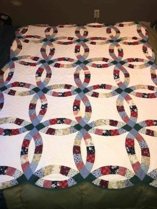 Handmade Vintage Quilt 60 " X 47 " Double Wedding Ring Pattern 60 " X 47 "