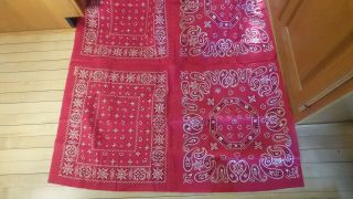 Vintage Cotton Fabric Red Bandana Pattern,  4 Bandanas 49 " /44 "