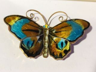 Vintage David Andersen Norway Sterling Silver Multi Colored Butterfly Pin 2 1/2