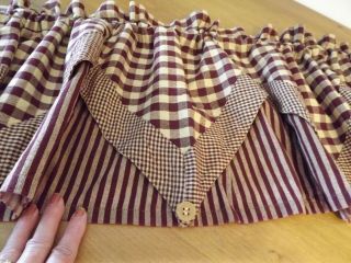 2 Layer Valance Cranberry Red & Tan Checks W/ Stripes Lined 68wx15 " Quality Made