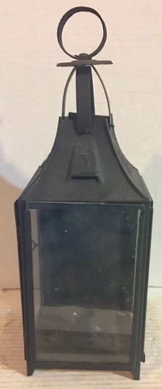 Antique Candle Lantern 19th Century Tin 3 Glass Window Aafa Primitive
