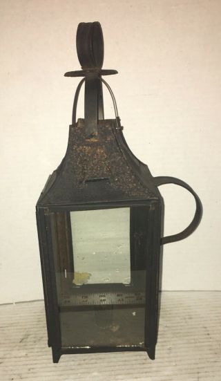 Antique Candle Lantern 19th Century Tin 3 Glass Window AAFA Primitive 3