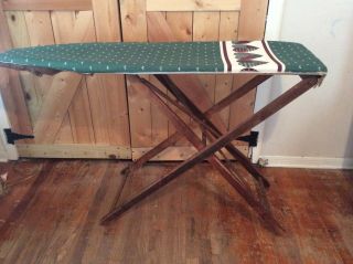 Vtg Antique Primitive Folding Wood Ironing Board Table Height Adjustable