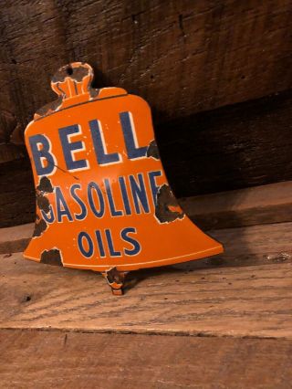 Vintage Porcelain Bell Gasoline Oils Gas Pump Sign Liberty Shell Gulf Sinclair