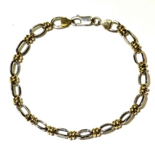 14k White Yellow Gold Ladies Hollow Fancy Link Bracelet 4.  1g Estate Vintage 7 "