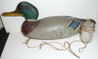 Vintage Primitive Antique Mallard Duck Decoy Concrete Jar Weight - Mason Factory?
