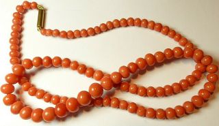 Antique Victorian Real Salmon Coral Beads Necklace Gold Clasp 30.  4g