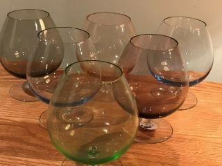 Colored Glass Stemmed Brandy Cognac Snifters Glasses Set Of 6 Vintage Retro