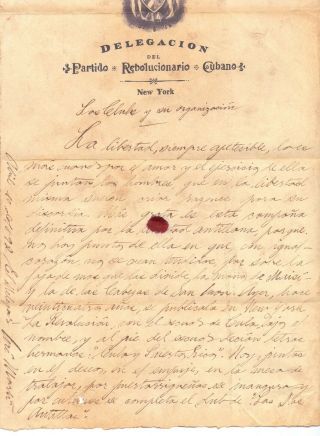 Cuba 1892 Rare Document Jose Marti Signed Partido Revolucionario Cubano York