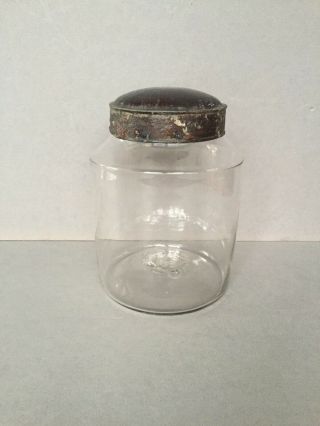 Antique 19th Century Blown Glass Apothecary Jar Tin Lid Aafa