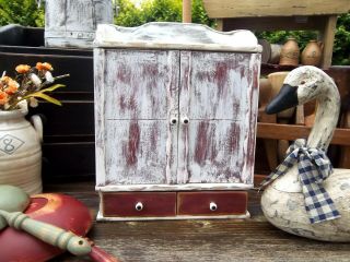 Vintage Drawer Wood Spice Cabinet/box/cupboard - Apothecary Wall Chest Red/white