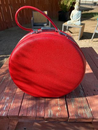 Vintage Red American Tourister Tiara Round Train Case Luggage Carry On - 16 "