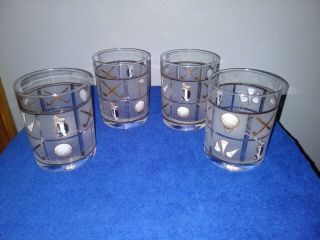 Vintage Barware Golf Motif Frosted Old Fashioned Glasses (4)