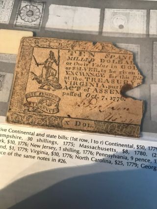Colonial Currency Va.  1776 18th Century 10 Spanish Dollar Colonial Note Rev War