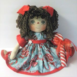 Primitive Raggedy Ann Christmas Doll " Isabella " Hm Candy Cane