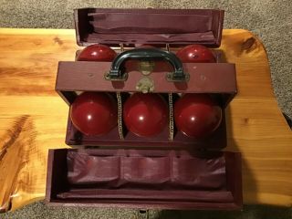Antique Red Comet Fire Extinguisher 6 Red Grenades With Leather Box Very Rare