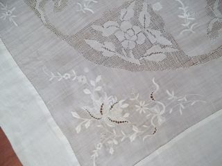 Vtg White Tablecloth 37 X 36 " Square Table Cloth Embroidery Drawn Work Cut Work