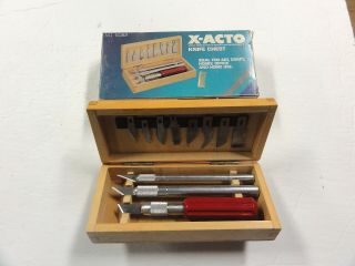 Vintage X - Acto Knife Set W/ Wood Chest 5082 In Org.  Box Hobby Craft Vg