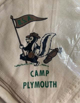 Vtg 1950s - 60s Camp Plymouth Boy Scout Neckerchief Calvin Coolidge Council Skunk