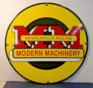 Vintage Minneapolis Moline Mm Moden Machinery Porcelain Sign 11 /34 "