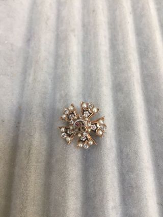 Sigma Nu Epsilon Tau Tau Fraternity Pin - 10k Gold With Diamonds,  Pearls & Ruby 2