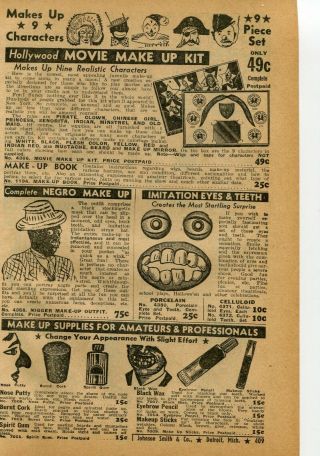 1940 Small Print Ad Of N Gro N Gger Make Up Black Americana,  Movie Make Up Kit
