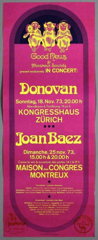 Donovan & Joan Baez - Mega Rare Vintage 1973 Concert Poster