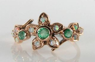 Lush 9k 9ct Rose Gold Colombian Emerald Opal Art Deco Ins Flower Ring Size
