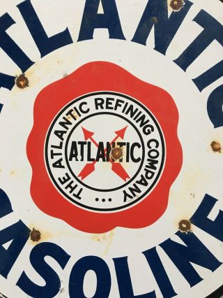 Vintage Porcelain Atlantic Gasoline Pump Plate Sign Gas Oil Advertising 2