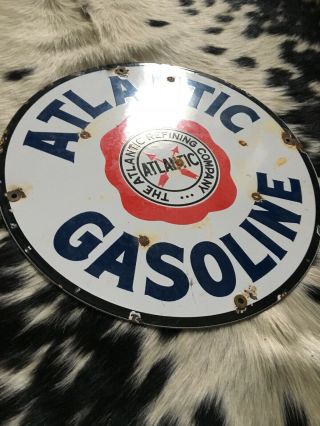 Vintage Porcelain Atlantic Gasoline Pump Plate Sign Gas Oil Advertising 3