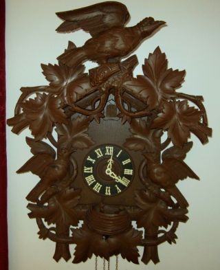 Vintage Large 25 " Black Forest 8 Day Cuckoo Clock Germany Birds In Nest
