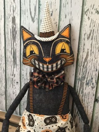 Vintage Style Black Cat Halloween Primitive Folk Art Doll Ooak