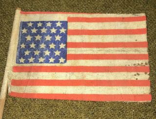 Very Rare Small Antique 27 Star American United States Parade Stick Flag 2