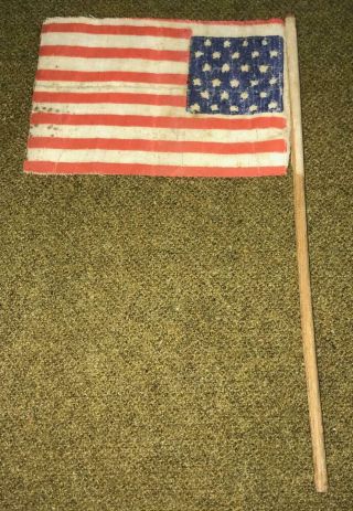 Very Rare Small Antique 27 Star American United States Parade Stick Flag 3