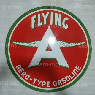 Flying A Aero Gasoline 30 Inches Round Vintage Enamel Sign